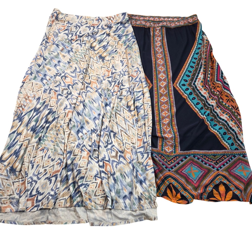 Chicos Maxi Skirt Bundle Set Womens Size 1 Medium Geometric Ikat Boho Print